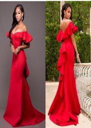 Gorgeous Red Mermaid Bridesmaids Dresses Off the Shoulder Backless Maid of Honour Floor Length Satin Wedding Party Dress Plus Size 6766677