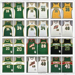 Retro Mesh Basketball Jerseys Kevin 35 Durant Ray 34 Allen Shawn 40 Kemp Gary 20 Payton Team Green White Mens 100% Embroidery Fast Send