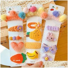 Hair Accessories 2022 Children Cute Colours Soft Cartoon Scrunchies Rubber Bands Hairpins Girls Lovely Knitting Clips Kids Drop Deliver Otiqq