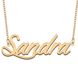 Sandra name necklaces pendant Custom Personalised for women girls children best friends Mothers Gifts 18k gold plated Stainless steel