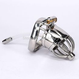 Device Stainless Steel Cock Cage Metal Belt With Urethral Sound Bondage Sex Toys Virginity Lock6163537