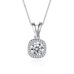 New Moissanite Pendant Necklace S925 Silver 3A Zircon Box Chain Necklace European Fashion Women Charm Collar Chain Wedding Party Jewelry Valentine's Day Gift SPC