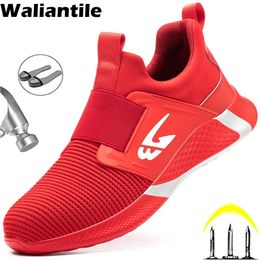 Waliantile Summer Safety Work Shoes For Men Women Anti-smashing Steel Toe Construction Working Boots Breathable Safety Sneakers 240228