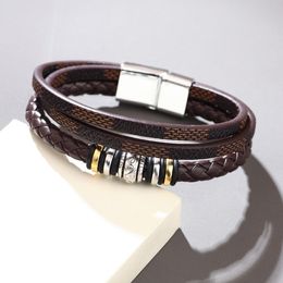 Multilayer Leather Bracelet Magnetic Buckle PU Leather Bangle Hip Hop Jewellery Bracelet for Men Fashion Jewellery