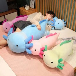 Giant Colorful t Plush Toy Stuffed Cute Axolotl Salamander Fuzzy Long Fish Appeasing Pillow Cushion Kids Gift 240304