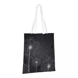 Shopping Bags Black White Dandelion Reusable Grocery Folding Totes Washable Lightweight Sturdy Polyester Gift