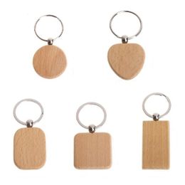 Keychains 100 Blank Wooden Keychain Diy Key Tag Anti-Lost Wood Accessories Gift Mixed263i