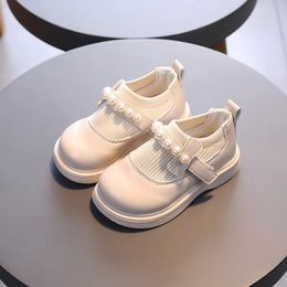 Girl Flat Dress Shoe Pearls Princess Party Shoe Spring Baby Child Retro Round Toes Walk Footwear Kid Slip-On Shoes 21-30 240229