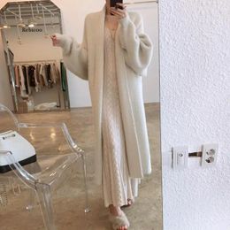 Women's Knits Elegant Long Cardigan Women Korean Style Bat Sleeve Cardigans Woman Casual Furry Sweater Winter Pull Femme 2024 Fashion