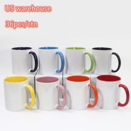 US warehouse 11oz sublimation Inner colorfs coffe mugs Pearlescent ceramic mugs with colorful handle cups326i
