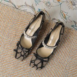 Dress Shoes Mary Jane Set With Diamonds And Vintage Checks Square Toe Block Heel