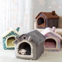 Cat Beds & Furniture Foldable Deep Sleep Pet House Indoor Winter Warm Cozy Bed For Small Dog Kitten Teddy Comfortable Kennel Suppl3019