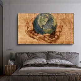 Earth on Hands Vintage Decorative Paintings Retro Posters Wall Art Pictures For Living Room Canvas Prints Home Decor266M