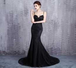 Black Mermaid Lace LongWedding Dresses With Straps Open Back Women Modern Non White Reception Gowns Simple Elegant Custom Made2362288