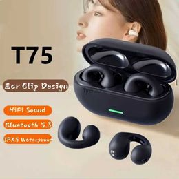 Cell Phone Earphones New Bluetooth 5.3 wireless bone conductive earphones T75 clip ear music noise cancellation high-definition call sports gameH240312