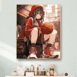 Number Painting by Numbers For Adult girl holding basketball Dropshipping Canvas Oil Home Decor