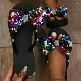 Bow Bling Summer Women 6 Dress Shoes Rhinestone Sandals Slipper Indoor Outdoor Beach Women's Flip Flops on the Platform 's 567 57