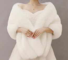 High Quality Faux Fur Wedding Shawl Soft Thick Bridal Wrap Ivory Grey Black Red Pink Bride Cape Women Accessory Formal Party 240309