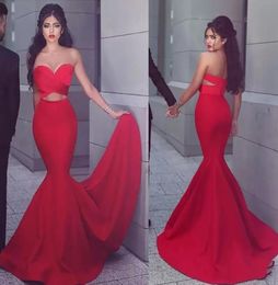 Sexy Fake Two Pieces Mermaid Prom Dresses New 2022 Sweetheart Tight Red Satin Evening Gowns Arabic Charming Trumpet Engagement Dre2118480