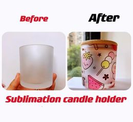 MOQ 20PCS 7oz11oz15oz Sublimation Frosted Clear Glass Candle Holder with Bamboo lid Blank Water Bottle DIY Heat Transfer Candle 9919596