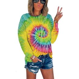 2024 woman designer shirt Autumn/Winter New Womens Tie Dyed Printed Split Long sleeved T-shirt for Women cotton blouse Fashion and leisure ladies shirtsYFJG