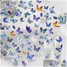 Stickers Decals Nail Blue Butterfly Flowers Art Embossed 5D Transfer For Acrylic Manicure Design Decorations Rk130055 Drop Delivery He Otugf
