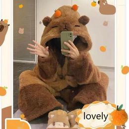Women's Sleepwear Capybara Pajamas Cosplay Cute Brown Jumpsuit Fluffy Coral Velvet Adult Children Thick Plush Spring Home Clothing