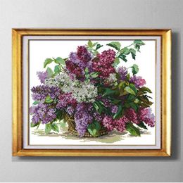 Lilac gift Cross Stitch kits needlework Sets embroidering Pattern Printed on fabric DMC 11CT 14CT Flowers house Series Home226G