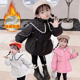 Down Coat 2024 Kids Girls Cotton Padded Winter Clothes Fashion Snowsuit Mid Length Jacket Children Large Lapel