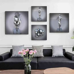Modern Metal Figure Statue Canvas Painting on The Romantic Posters and Prints Wall Art Pictures Living Room Home Decor276F