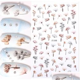 Stickers Decals Nail Spring 3D Embossed Floral Sticker Adhesive Plants Leaves Flowers Fruit Transfer Art Decoration Drop Delivery Heal Oth5H