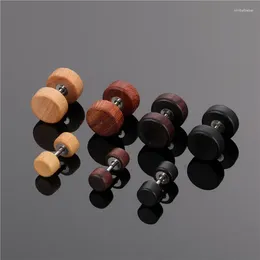 Stud Earrings Natural Brown Black Wooden Ear Studs Punk Barbell Screw Earring Brincos For Men Women Gifts