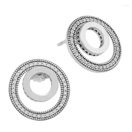 Stud Earrings Clear CZ Forever Signature Round For Women Fashion 925 Sterling Silver Jewelry Push-Back Accessory