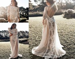 Long Sleeves Boho Wedding Dresses with Open Back 2020 Vintage Crochet Lace Bohemian Country Bride Holiday Beach Wedding Gown6278750