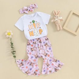 Clothing Sets Born Baby Girl Easter Outfit Short Sleeve Carrot Letter Romper Flare Pants Headband 3Pcs Set