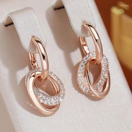 Dangle Earrings JULYDREAM Smooth 585 Gold Color Hoop Double Crossing Zircon Oval Pendant Women Sparking Accessories Fashion Jewelry