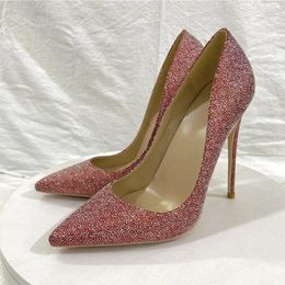 Dress Shoes Red Glitter Sequins Women Sexy Pointed Toe Stiletto Pumps Shiny High Heel Wedding Bridemaids Plus Size 45 LF030 ROVICIYA