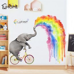 Creative Cartoon Elephant Rainbow Painting Wall Stickers for Kid's Room Children's Room Bedroom Decoration Large Wallpap226x