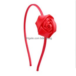 Headbands Handmade Satin Flower Hairbands For Girl Women Solid Colour Headband Party Club Decor Headwear Fashion Accessories Drop Deliv Dhbsk