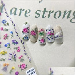 Stickers Decals Nail 2024 Trendy Japanese 5D Embossed Flower Colourf Art Self Adhesive Diy Decal Sticker Manicure 1Pc Drop Delivery He Ottxf