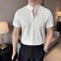 Men's Casual Shirts Men Floral Shirt Short Sleeved Korean Fashion Slim Fit Camisas De Hombre Summer Flower Jacquard Mens