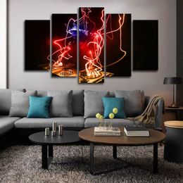 Only Canvas No Frame 5pcs Cool DJ Turntable Red Fire Wall Art HD Print Canvas Painting Fashion Hanging Pictures for Bedroom Deco288z