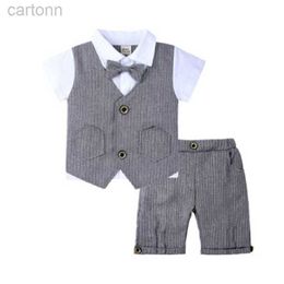 Clothing Sets Summer Baby Boy Gentleman Suit Children Short Sleeve Shirts Vest Bow Tie kids clothes Wedding Party Outfits ldd240311
