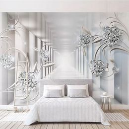 Po Wallpaper 3D Stereo Abstract Space European Style Pattern Diamond Murals Wall Papers Living Room TV Background Wall Decor2617