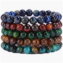Beaded 8Mm Natural Stone Handmade Beaded Strands Charm Bracelets 5Pcs Set Party Club Yoga Sports Jewellery For Men Drop Delivery Jewelr Dhnyt