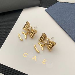 T GG Luxury Bow Gold Plated Earrings Womens Boutique Jewellery Coppe Designer Brand Jewellery Charm Earring High Quality With Stamp Earrings