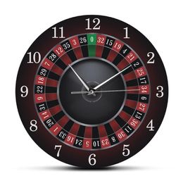 Poker Roulette Wall Clock With Black Metal Frame Las Vegas Game Room Wall Art Decor Timepiece Clock Watch Casino Gift215p