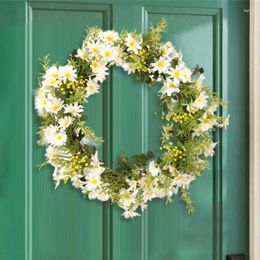Decorative Flowers Artificial Spring Wreath Daisys Flower For Front Door Wall Wedding Party Home Decorations Green Leaf Decors