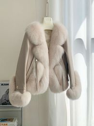 Fox Sheepskin Fur Spliced Grass For Women's Short 2023 Winter New Thickened Young And Slim Goose Down Coat 6106