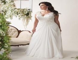 Elegant Plus Size ALine Chiffon Wedding Dresses Lace Appliqued Beach Bridal Gowns Open Back Laceup Bridal Dresses Customised Swe6383263